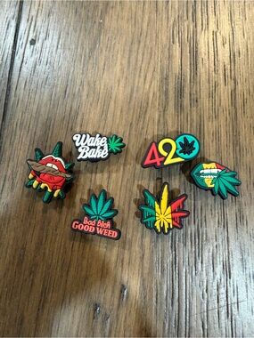 Multicolor Cannabis-Themed Shoe Charms - Green, Red, Yellow, Teal